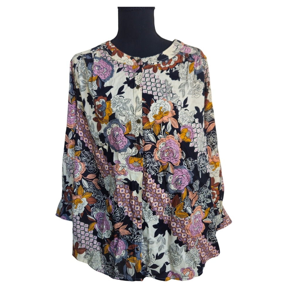 New! Intro Floral Patch Button Down Top Small Boho Flower Peasant Cottagecore